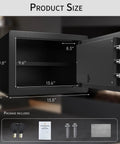 Open view of Heavy Duty Steel Money Safe Box with Electronic Digital Keypad and Knob, 0.77 Cu Ft, showing interior dimensions.