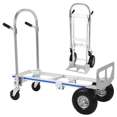 Super Versatile Heavy Duty 2 In 1 Utility Dolly Cart Converts To Smooth Folding Trolley with adjustable handles and wheels.