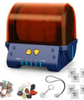 Quiet Rock Tumbler Kit With 5 Day Timer For Kids And Adults, shown with gemstones and accessories on a white background.