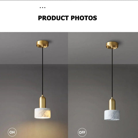HLRCB Indoor Pendant Light, Marble Adjustable Drop, Modern Suspended Mount on-off switch with natural marble design.