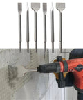 Heavy Duty Concrete Chisel Set, 6 Piece For Rotary Hammers, Includes 20mm And 40mm Flat Chisels And 250mm Point Chisel, in use