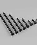 120 Piece Rock Solid M3 X 12MM Hex Socket Head Cap Screws Bolt Set In 12.9 Grade Alloy Steel With Black Oxide Finish and Included Hex Wrench for Tough Jobs and Weekend Warrior Builds showcasing various lengths of black oxide bolts.