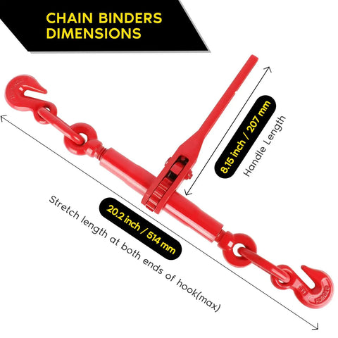 4 Pack Ratchet Chain Binder For 1/4 To 5/16 Inch Chains Heavy Duty Load Binder 2600Lbs Working Load 9200Lbs Break Strength Boomer dimensions