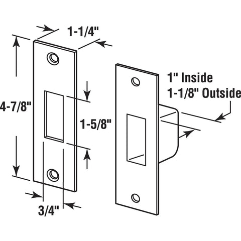 Badass Box Armored Security Strike Plate dimensions diagram with measurements for projecting deadbolts installation.