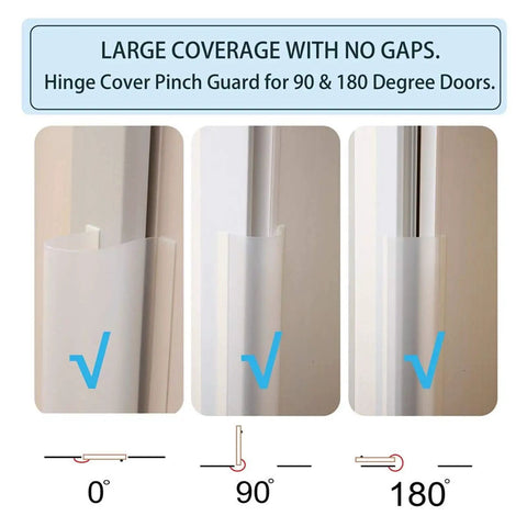 Door Pinch Guard For Babies And Kids Heavy Duty Door Hinge Cover And Finger Safety Protector installation at 0, 90, 180 degrees
