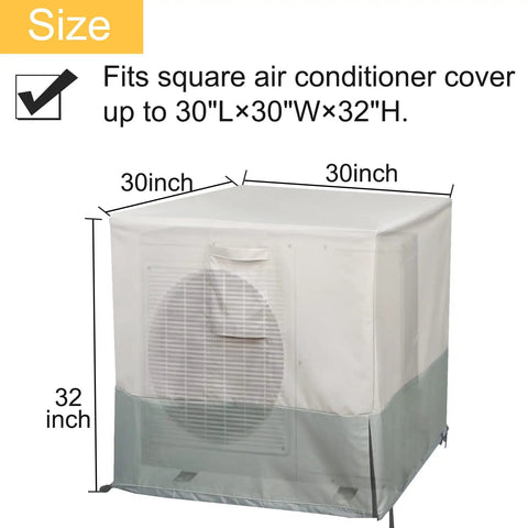 Heavy Duty Outdoor AC Cover for Central Unit 30x30x32 Inches in place over outdoor condenser, showing waterproof design
