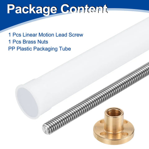 400mm TR8X1 Lead Screw With Brass Nut 1mm Pitch 1 Start 1mm Lead 304 Stainless Steel Rod For DIY 3D Printer Upgrades, Plastic Packaging Tube Included