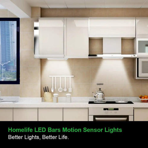 Lit 160 LED Motion Sensor Closet Lights Battery Powered Under Cabinet Light Bar in modern kitchen setting