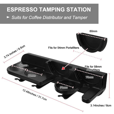Wall Mounted Espresso Tamper Holder And Coffee Station Organizer With 54mm Portafilter Storage Rack size dimensions and features