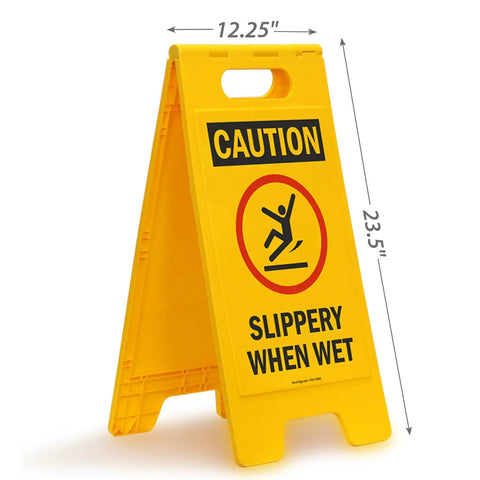 Heavy Duty Caution Slippery Floor Sign Foldable Double Sided Polypropylene Warning Plaque For Warehouses And Commercial Spaces Built Like A Tank To Outlast Heavy Daily Foot Traffic