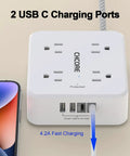 Zero Outlet Wars Boss Ready Surge Protector Power Strip With 8 Widely Spaced Outlets And Braided 5Ft Extension Cord Featuring Dual Usb C Charging Ports, showing 2 USB C ports and outlets.