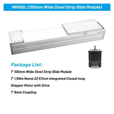 Top Shelf 100mm Wide Aluminum Enclosed Ball Screw Linear Slider With 57 Stepper Motor Driver Rock Solid Precision Actuator Kit with rail and motor.