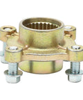 Beefy 4 Lug Rear Wheel Hub Adapter With 28 Tooth Spline Flange Rugged Steel Alloy Construction shown with mounting bolts.