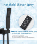 Close-up of matte black handheld spray from All In One Matte Black Shower System With 10 Inch Rain Shower Head And Handheld Spray.