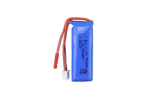 Close-up of a 2 Pack 7.4V 550mAh LiPo Battery With 2 In 1 Charger For WLtoys K969 K979 K989 K999 P929 P939 RC Cars.