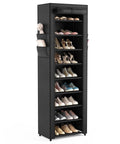 Tall 10 Tier Shoe Rack With Cover Narrow Free Standing Closet Organizer With Four Side Pockets Holds 18 To 22 Pairs Of Shoes