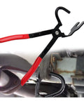 Exhaust hanger removal tool with 25° offset design; high-strength pliers with red non-slip handles.