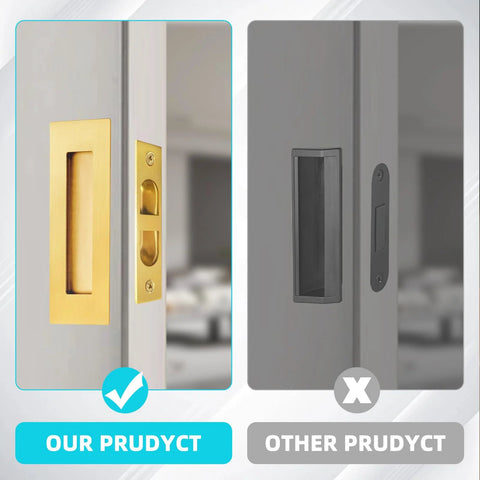 Gold Finish 4.72 Inch Pocket Door Handles And Edge Pulls In 304 Stainless Steel Recessed Flush Finger Pulls close-up comparison
