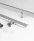 24 Inch Stainless Steel Door Handle Set With Solid Standoffs, Built To Last Heavy Duty Commercial Grade 304 Stainless, Push Pull Barn Door Pulls, Glass Pulls, Mirror Polished Chrome Finish, showing two handles with mounting hardware on a white background.