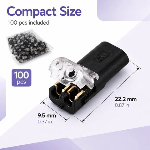 Compact Top Tier Double Wire Plug In Connector With Locking Buckle For Strip Lights, 22.2 mm x 9.5 mm, 100 pcs