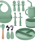 Ultra Safe Silicone Baby Feeding Set 13 Piece With Suction Bowl And Plate Spoons And Forks Bib And Cup Baby Toothbrush And Weaning Kit