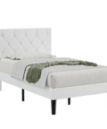 Twin Size Upholstered Platform Bedframe With Iconic Button Tufted Linen Headboard, Straight Up Comfy Memory Foam Cushioning, Heavy Duty Wood Slat Support, No Box Spring Required, Crisp White Aesthetic For Serious Sleep Vibes.
