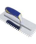 Comfort Grip Stainless Steel Square Notch Trowel Eleven Inch Blade With Quarter Inch Three Eighths Inch Quarter Inch Notches, Rustproof Blade