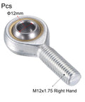 2 Pack Spherical Rod End Bearing 12mm Bore M12x1.75 Right Hand Male Thread Connector Self Lubricated Joint 13 Degree Misalignment Steel Body With Hardened Bearing Ball Ideal For Hydraulic Cylinders And Heavy Duty Machinery, 12mm bore, M12x1.75 RH thread