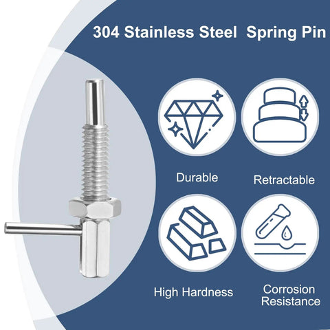 Top Shelf Rock Solid Retractable Indexing Plunger Pin Set M8x1.25 stainless steel spring pin with durable hex base and retractable design.