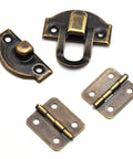 Two Sets Mini Bronze Antique Hasp Latch Buckle And Rectangle Hinges Kit shown with vintage bronze finish and matching screws.