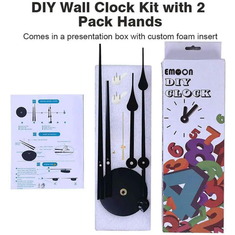 Two Pairs Of 3D Clock Hands For DIY Wall Clock Movement Quartz Mechanism Large Black Gold Hand Set in packaging with instructions