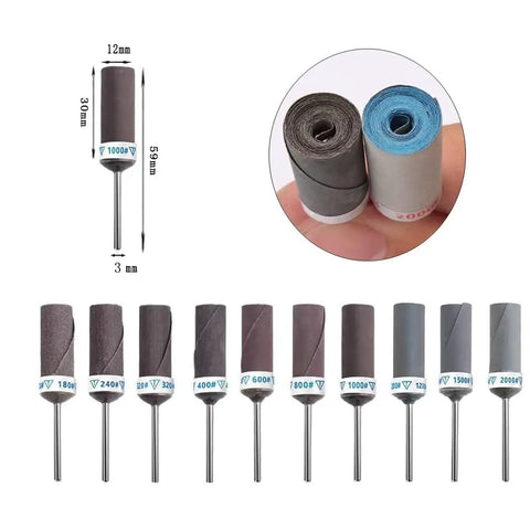 10 Pcs Mixed Grit Sandpaper Drum Set For Dremel Rotary Tools, variety of sanding sleeves with 1/8 inch shank, 180 to 2000 grit range