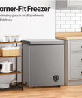 Compact Chest Freezer With Hella Spacious 3.5 Cu Ft Storage And Dang Quiet Cooling Plus Easy Peasy Temp Controls And Solid Grey Frame in kitchen.