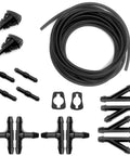 Windshield Washer Hose Kit With 5M Flexible Washer Fluid Hose, 12 Connectors, 2 Fan Nozzles, And 2 Rubber Gaskets Displayed