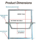 Product dimensions diagram for Premium Foldable Bubble Wrap Holder And Transport Station Dispenser built from galvanized steel.