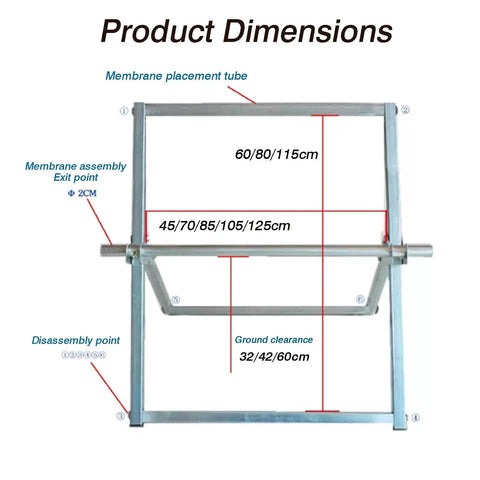 Product dimensions diagram for Premium Foldable Bubble Wrap Holder And Transport Station Dispenser built from galvanized steel.