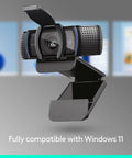 Close-up of Super Crisp 1080p HD Webcam With Dual Built In Mics And A Smooth 78 Degree Field, compatible with Windows 11.
