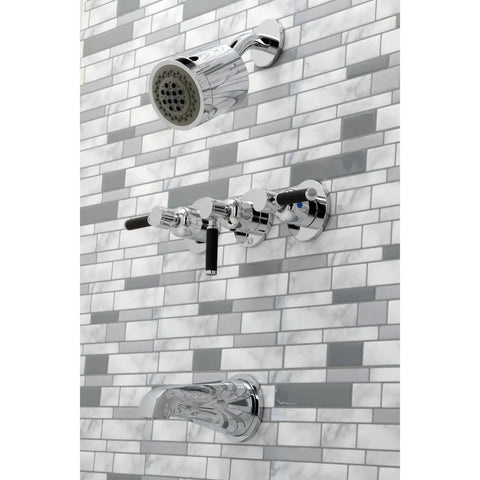 Kaiser Triple-Handle Tub And Shower Faucet In Antique Brass, Heavy-Duty Brass Zinc Alloy And ABS Build in wall mount installation