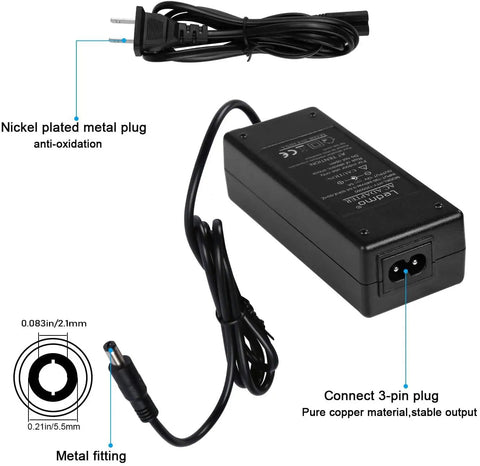 12 Volt LED Strip Power Supply 5 Amp 60 Watt Converter with 5.5 x 2.1 mm plug, black casing, and labeled input-output ports