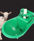 Heavy Duty Automatic Livestock Water Bowl For Farm Animals Featuring Self Filling Goat Sheep Cow Dog Drinker Cup, Green with bowl and valve.