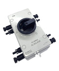 Dual 32 Amp DC Quick Disconnect Solar Isolator Switch With 64 Amp Max IP66 1000V showing handle and connector ports.