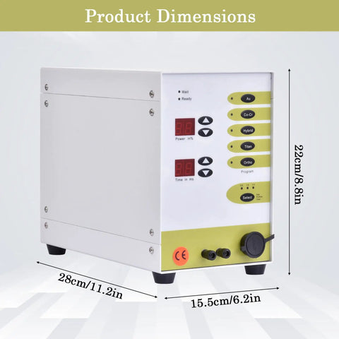 Pulse Arc Welder Kit For Permanent Jewelry 100A 110V DIY Jewelry Bonding Machine showing dimensions 28cm x 22cm x 15.5cm