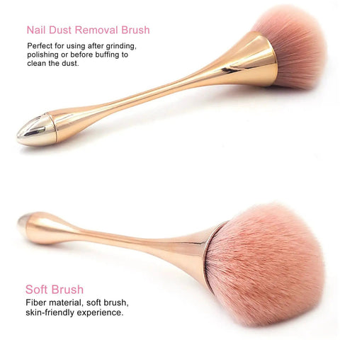 2 Pack Nail Dust Brush Cleaners For Acrylic Dip Powder Makeup And Blush Large Manicure Cleanup Tools, gold soft bristles