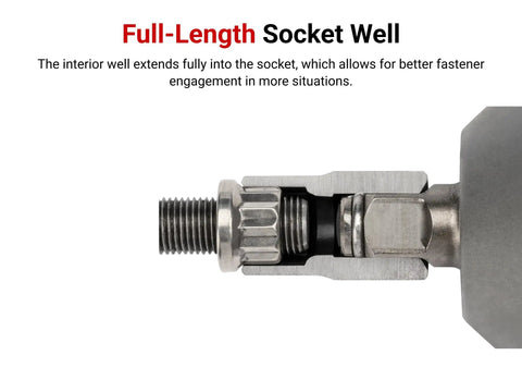 Cross-section of beefy half inch drive 12 mm deep 12 point impact socket showcasing full length interior design