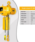 Built Tough 3 Ton Electric Hoist Chain Type Gantry Crane With Rock Solid Roof Beam Mounting Brackets No Sweat Heavy Lifting Kit showcasing yellow hoist, 6-meter chain, and control switch.