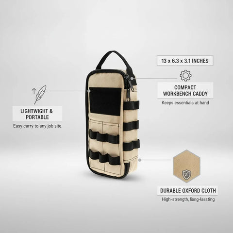 1 Pack Tool Storage Bag Portable Oxford Cloth Organizer For Small Hand Tools And Hardware Compact Workbench Caddy 13 By 6.3 By 3.1 Inches Light Brown