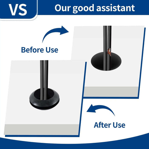 Before and after use of 100 Piece Rubber Grommet Kit With 9 Size Hollow Firewall Hole Plugs For Wires And Cords, in use application illustration.