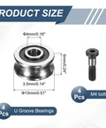 4 Pcs U Groove Bearings 4x13x6mm Rail Ball Bearings Groove Guide Pulley Bearings Steel Replacement For Rail Track Linear Motion Systems In 3D Printing Projects ABEC1, 4x13x6mm bearing with M4 bolt