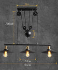 Drop Dead Modern Industrial Chandelier 3 Light Retractable Pulley Pendant For Farmhouse Kitchen Island Pool Table Bar Durable Retro Hanging Lamp with dimensions and sleek design.