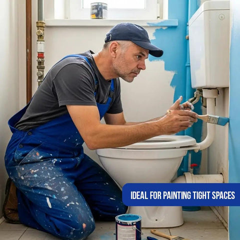 Man painting bathroom wall with 12 Pack 2 Inch Angle Paint Brushes For Trim And Walls With Synthetic Filament Durable Wood Handle